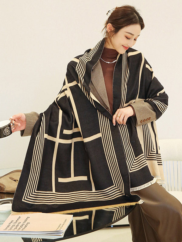 Vintage Keep Warm Striped Tasseled Shawl&Scarf