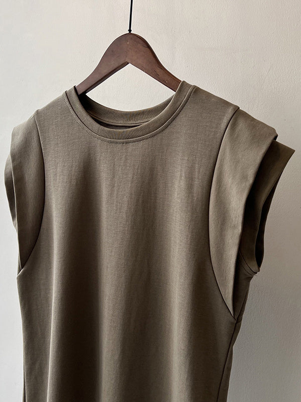 Split-Joint Loose Sleeveless Round-neck T-Shirts Tops