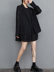 Buttoned Mesh Pockets Solid Color Split-Joint Sun Protection Tied Waist False Two Long Sleeves Notched Collar Outerwear Blazer