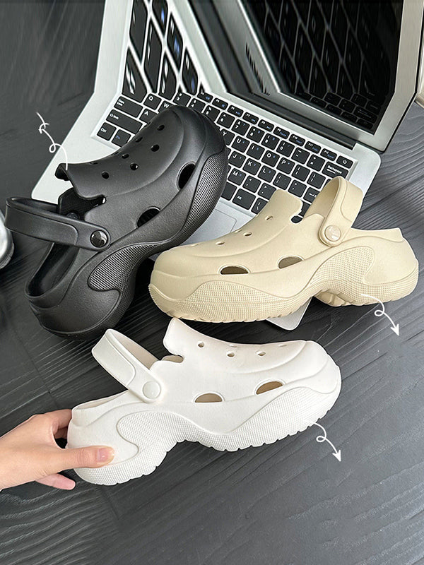Hollow Round-Toe Solid Color Slippers Sandals Crocs