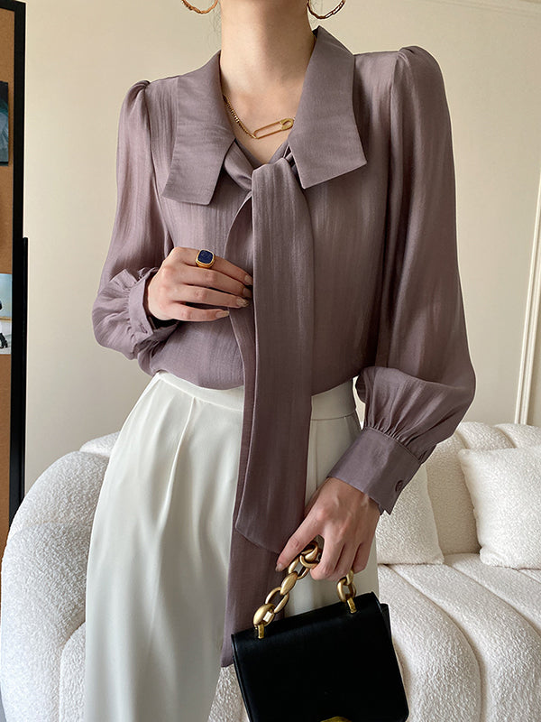Urban Loose Long Sleeves Solid Color Lapel Collar Blouses