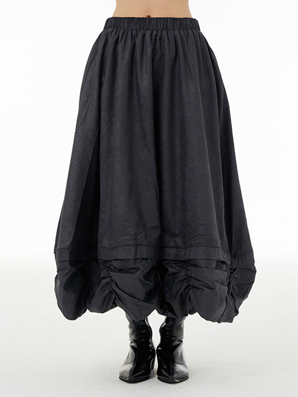 Elasticity Pleated Solid Color Split-Joint Loose Skirts