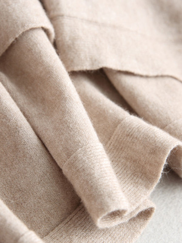 Solid Color Batwing Sleeves High-Low Boat Neck Sweater Pullovers Knitwear