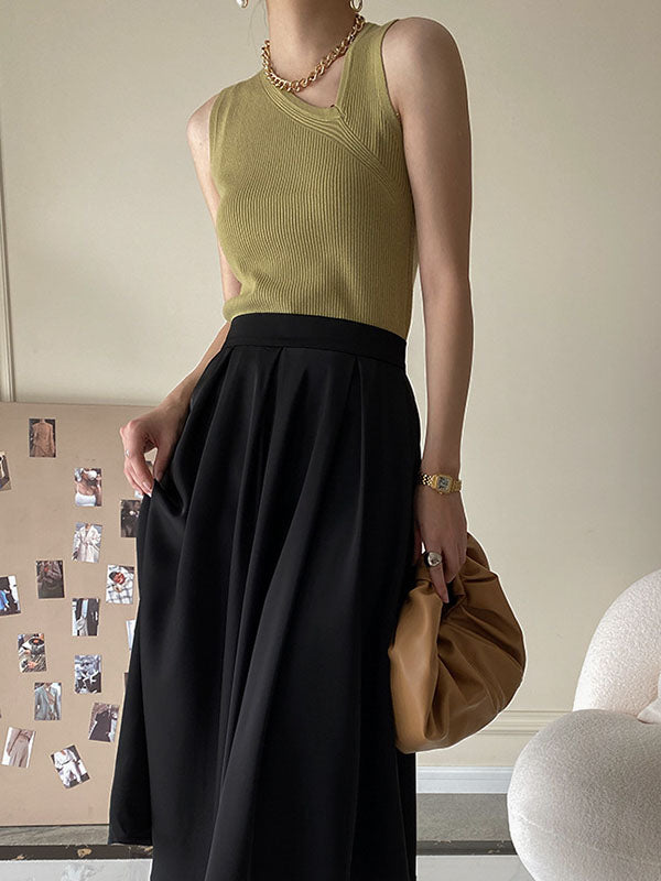 Asymmetric Solid Color Sleeveless V-Neck Vest Top