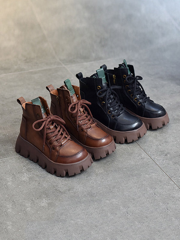 Vintage Cow Leather Platform Shoes Boots