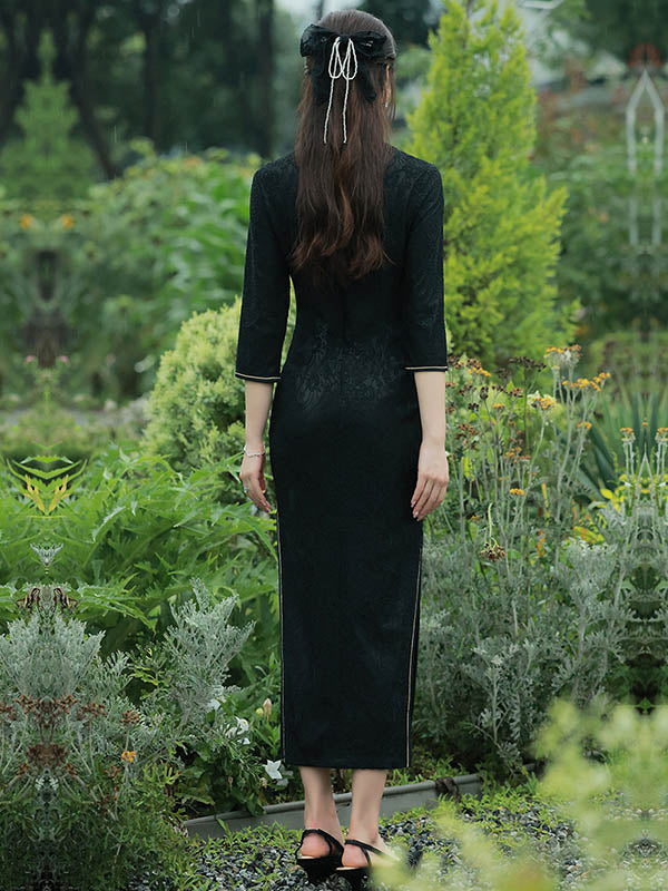 Vintage Split-Side Jacquard Long Cheongsam