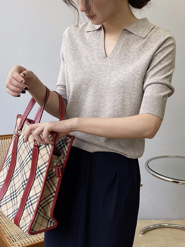 7 Colors Urban Solid Color Half Sleeves Knitting Shirt Top