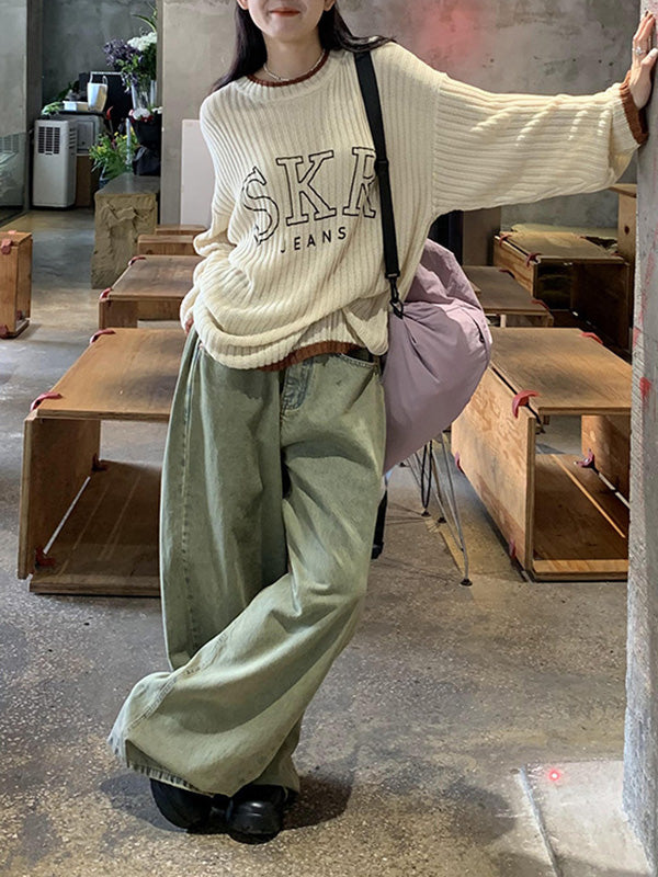 Pleated Split-Joint High Waisted Loose Jean Pants Bottoms