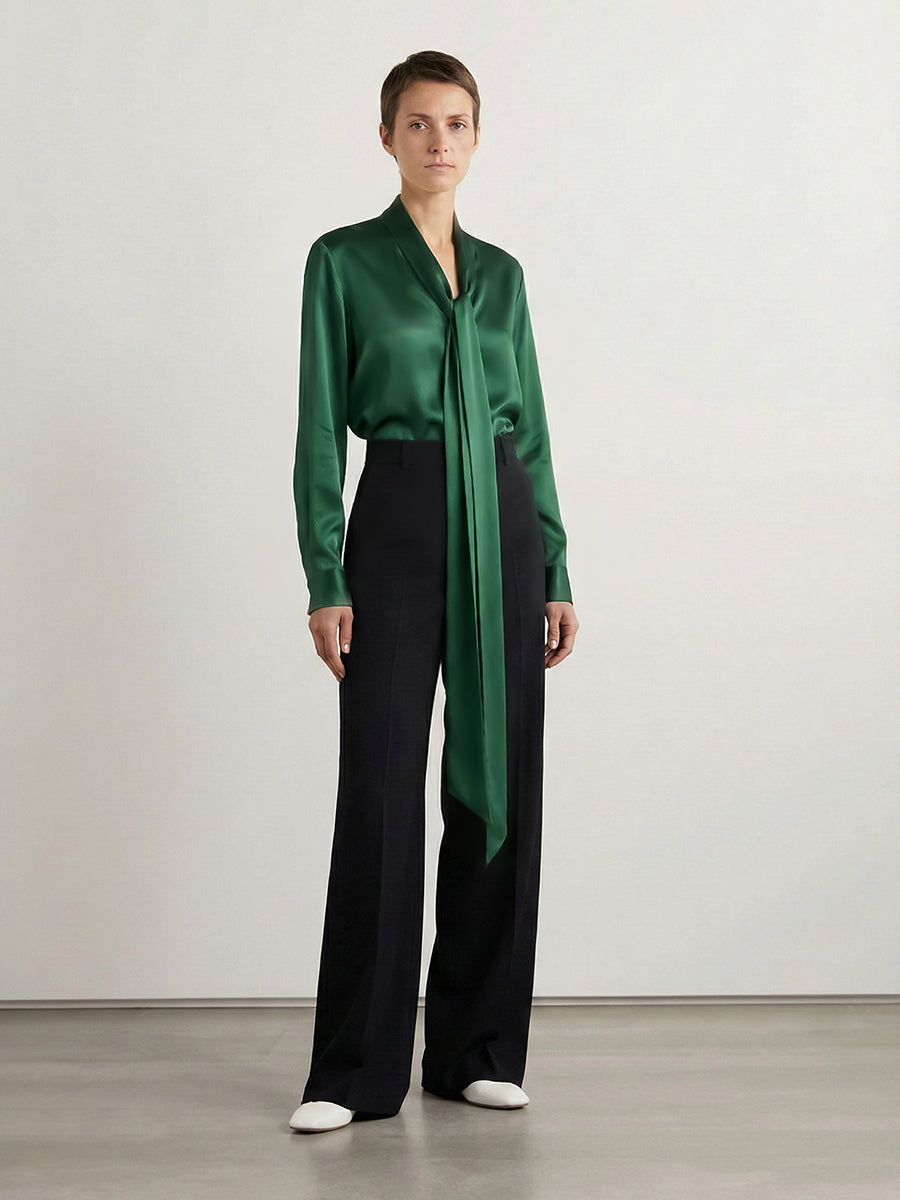 Solid Color Streamer Long Sleeves Loose V-Neck Blouses&Shirts Tops