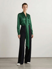 Solid Color Streamer Long Sleeves Loose V-Neck Blouses&Shirts Tops
