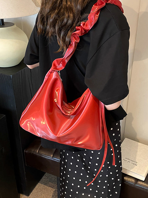 Drawstring Pleated Shiny Split-Joint Shoulder Bags Handbags Bags
