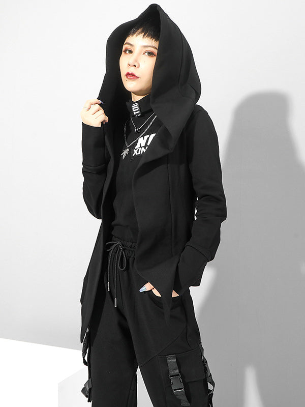 Original Solid Irregularity Elasticity Hooded Outwear