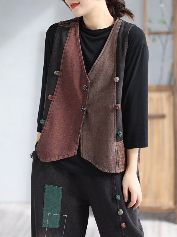 Loose Split-Joint V-Neck Vest Top + Jean Harem Pants Bottoms  Two Pieces Set