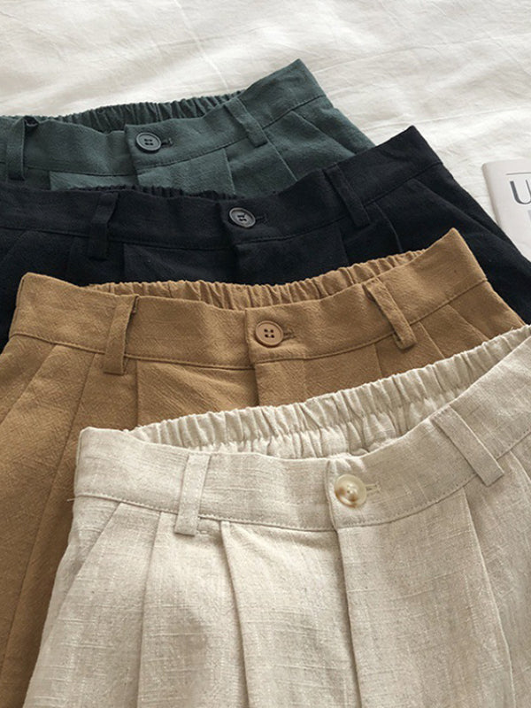 Elasticity Pleated Solid Color Loose Wide Leg Shorts