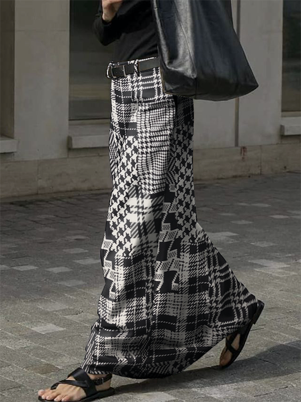 H-Line Loose Houndstooth Plaid Skirts Bottoms