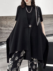 Buttoned High-Low Loose V-Neck Vest Outerwear