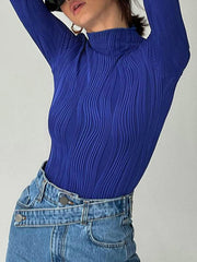 Solid Color Long Sleeves Skinny Mock Neck T-Shirts Tops