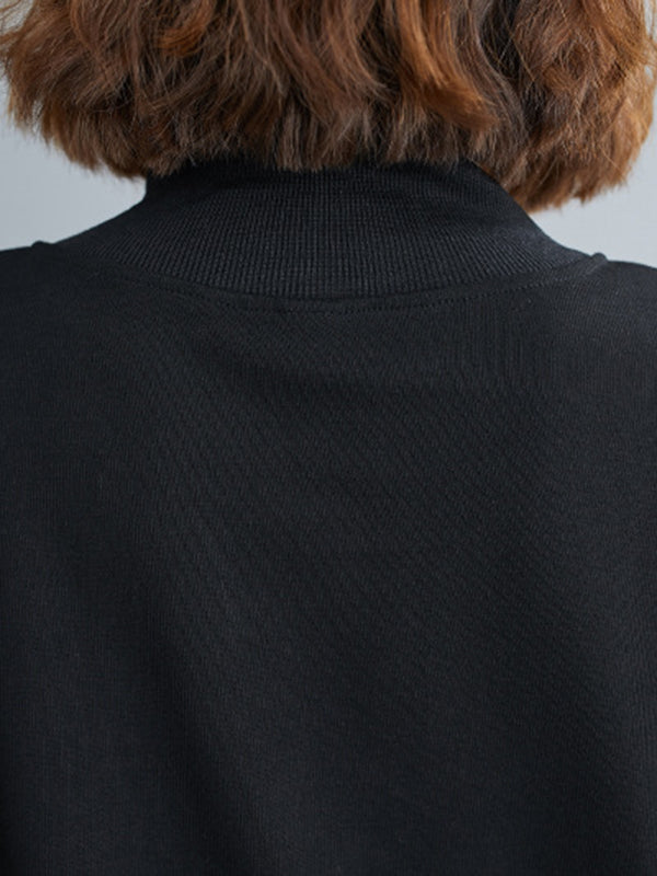 Simple Long Sleeves Loose Split-Joint Solid Color High-Neck Sweatshirt Tops