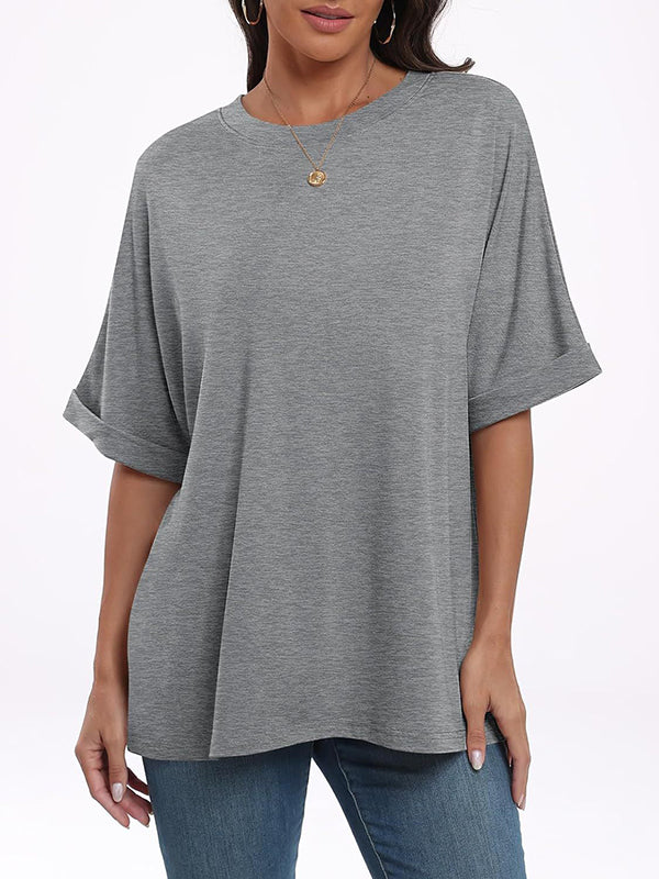 Solid Color Split-Joint Raglan Sleeve Round-Neck T-Shirts