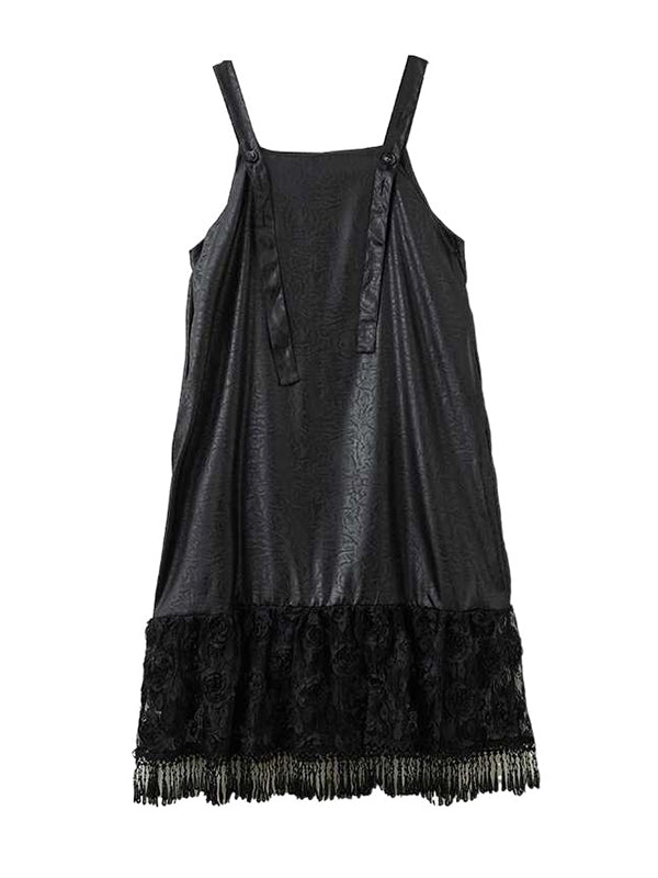 Jacquard Solid Color Split-Joint A-Line Loose Spaghetti-Neck Suspender Dress