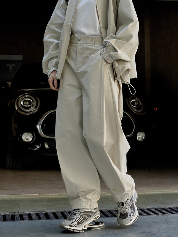 High-Waisted Pleated Solid Color Loose Wide Leg Trousers Casual Pants Bottoms