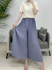 Elasticity Pleated Solid Color Split-Joint High Waisted Loose Trousers Pants