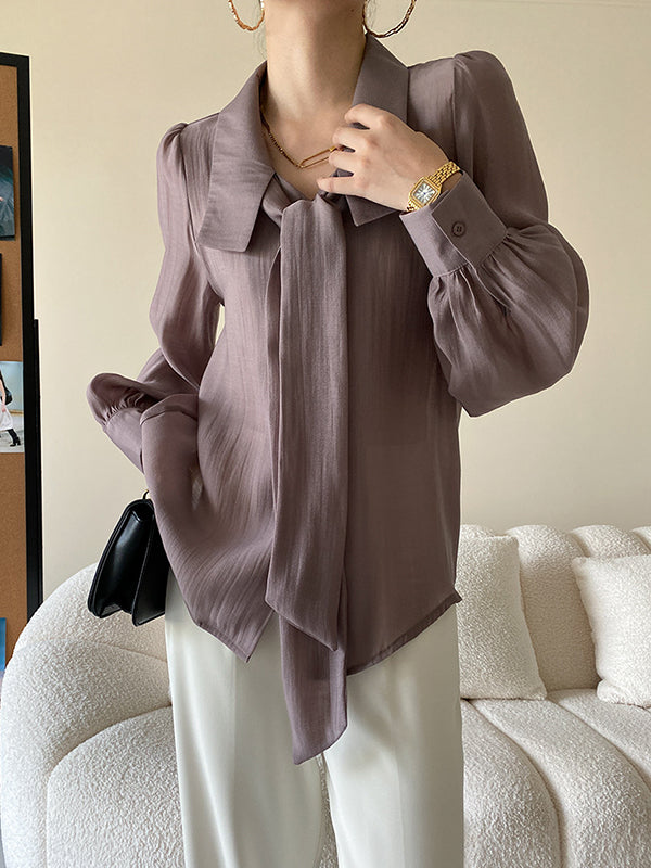 Urban Loose Long Sleeves Solid Color Lapel Collar Blouses