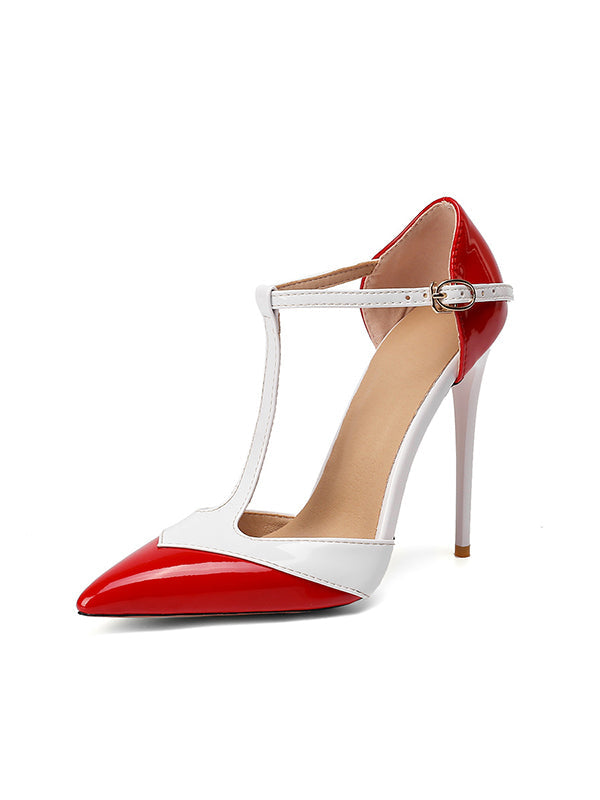 Contrast Color Pointed-Toe Split-Joint Sandals Pumps