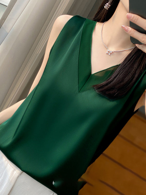 Solid Color Loose Sleeveless V-Neck Vest Top