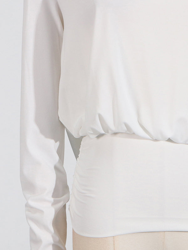 Backless Shoulder Pad Solid Color Long Sleeves Round-Neck Blouses&Shirts Tops