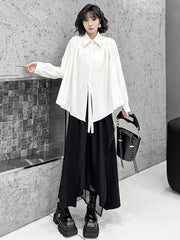 Buttoned Solid Color Split-Joint Streamer Irregularity Long Sleeves Lapel Collar Blouses&Shirts Tops