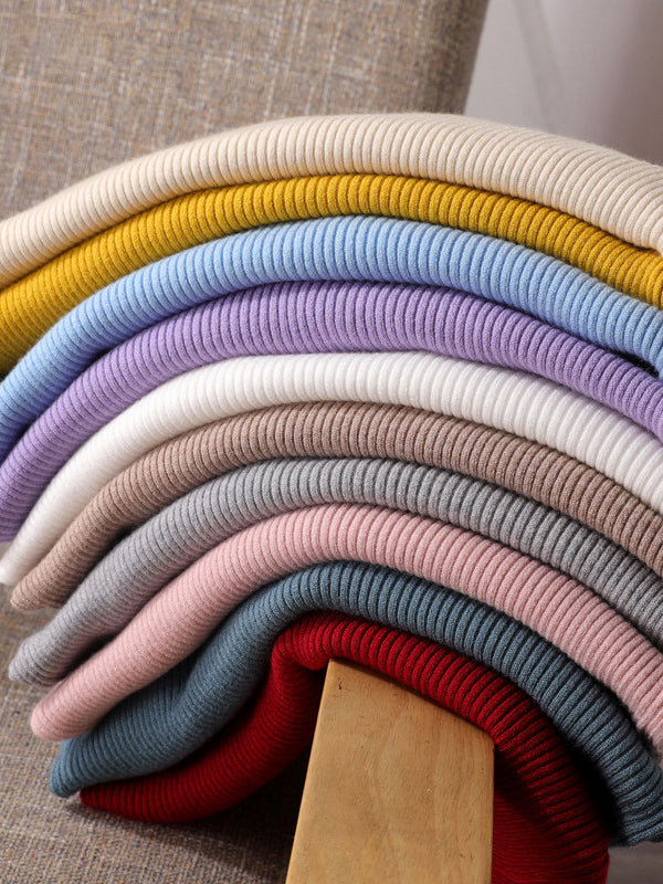 Solid Color Split-Joint Long Sleeves Skinny High Neck Sweater Tops