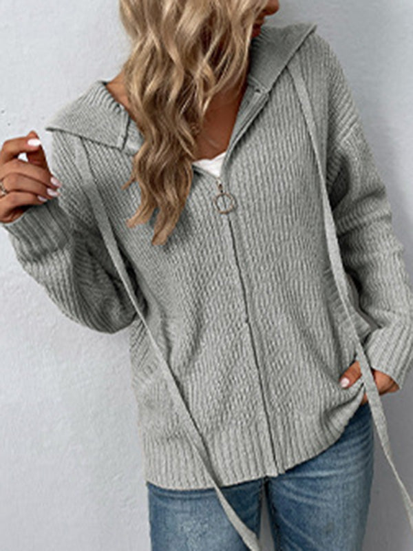 Casual Long Sleeves Hooded Solid Color Cardigan Tops