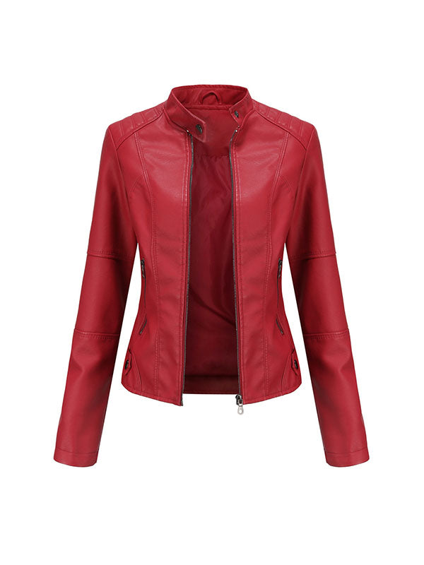 Buttoned Pockets Zipper Long Sleeves Plus Size Stand Collar Outerwear Jackets