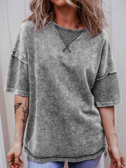 Split-Joint Half Sleeves High-Low Round-Neck T-Shirts Tops