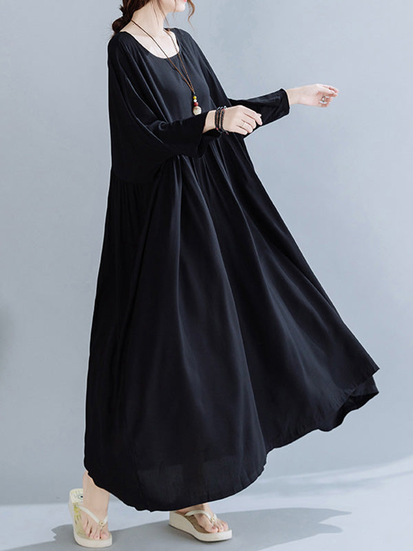 Simple Pleats Round-Neck Maxi Dress