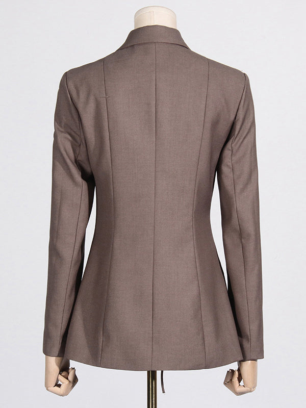 Pockets Solid Color Tied Long Sleeves Loose Notched Collar Outerwear Blazer