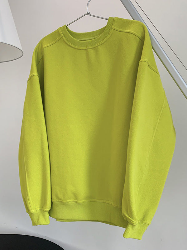 Stylish Fluorescent Green&Black Loose Casual Round-Neck Sweatshirt