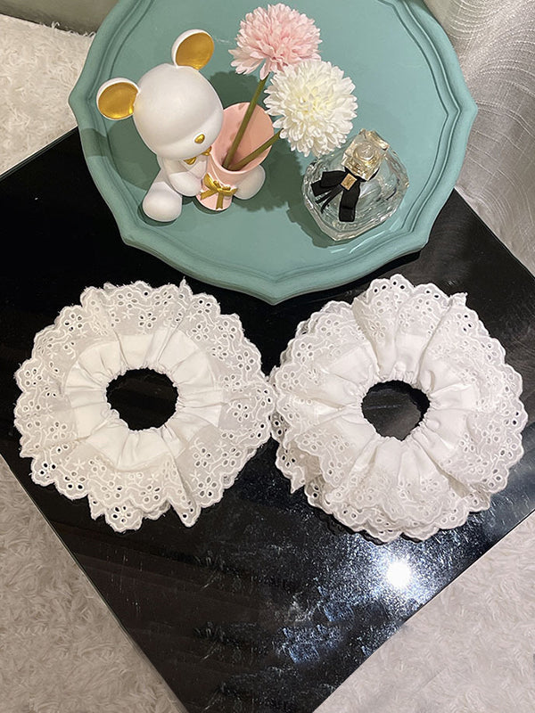 Hollow Pleated Solid Color Split-Joint Tiered Scrunchy Hair Accessories