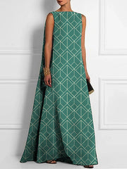 Backless Printed Loose Sleeveless Boat Neck Maxi Dresses
