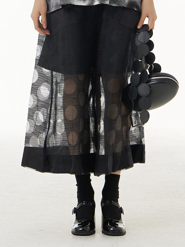 Gauze Polka-Dot See-Through Cropped False Two Casual Pants Bottoms