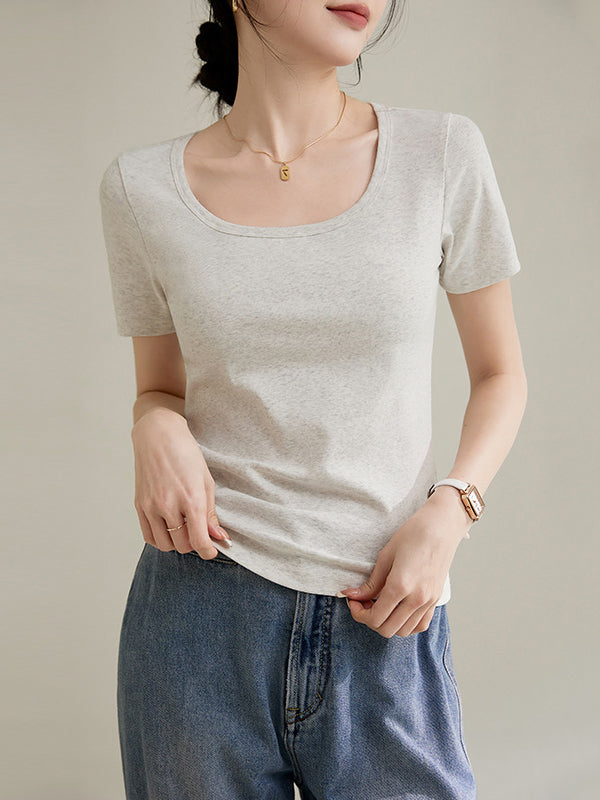 Solid Color Plus Size Short Sleeves Round-neck T-Shirts Tops