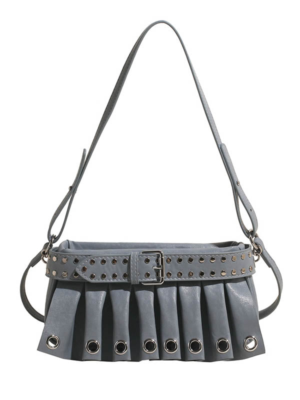 Geometric Pleated Zipper Shoulder Bags Handbags
