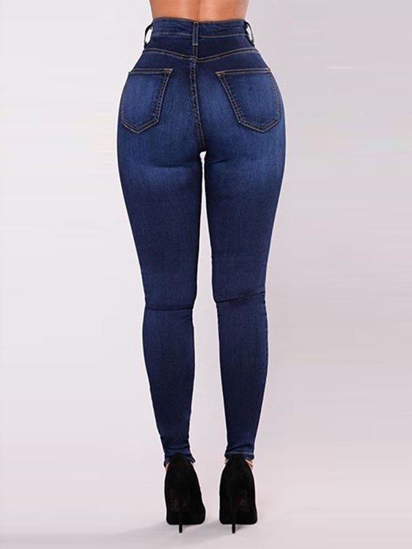 High-Waisted Split-Joint Skinny Leg Jean Pants Bottoms