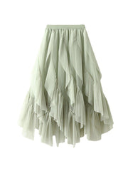 Elasticity Gauze Pleated Solid Color Split-Joint A-Line Loose Skirts