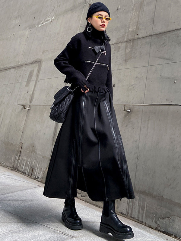 Solid Color Split-Joint Split-Side Zipper A-Line Irregularity Skirts Bottoms