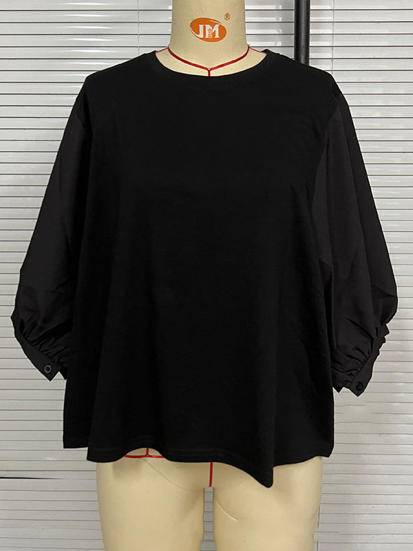 Split-Joint Half Sleeves Loose Round-Neck T-Shirts