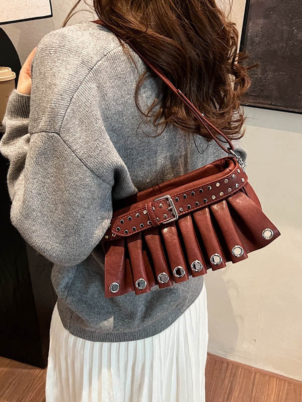 Geometric Pleated Zipper Shoulder Bags Handbags