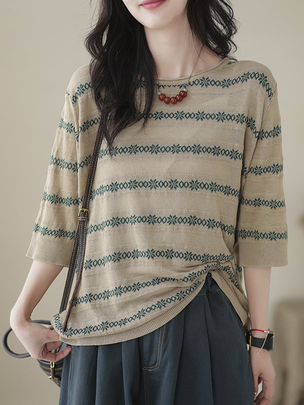 Printed Half Sleeves Loose Round-neck T-Shirts Tops
