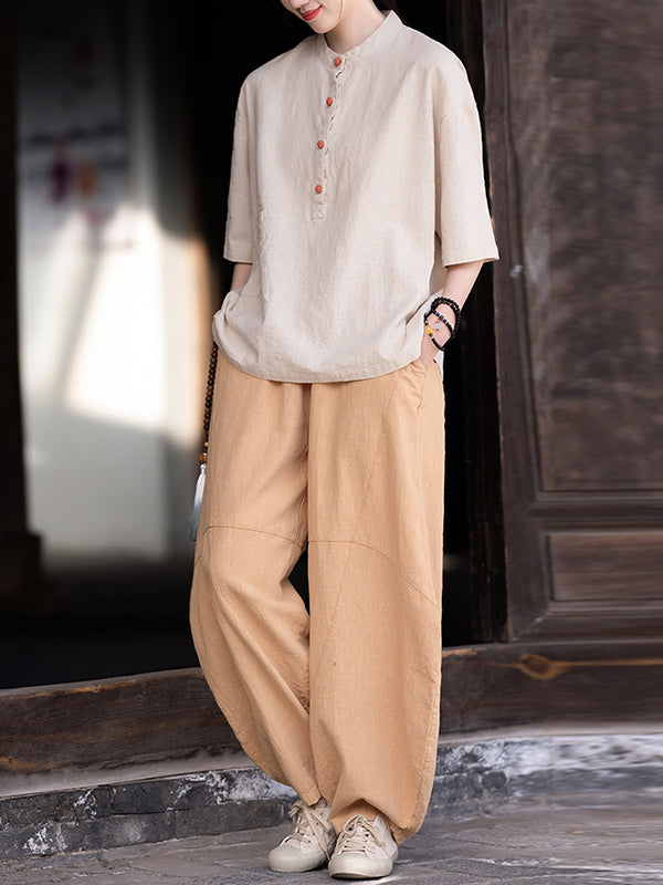 Split-Joint Half Sleeves Loose Round-neck T-Shirts Tops